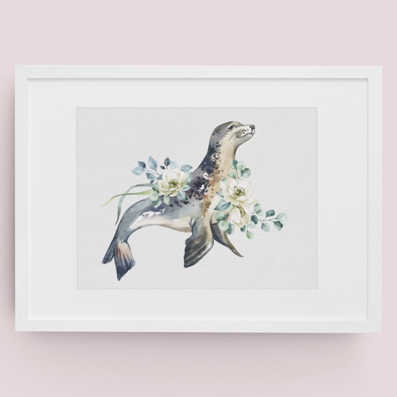 Sea Lion Watercolor Illustration Wall Art Print Poster Unframed - Picture 5 of 9